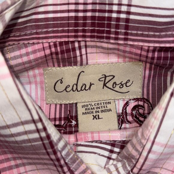 Cedar Rose Youth XL Embroidered Western Snap Shirt – Maroon & Pink Long Sleeve - Picture 2 of 5
